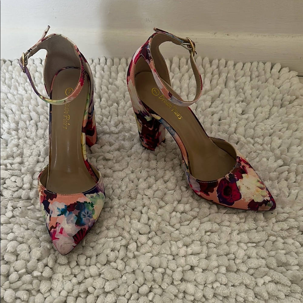 Dream Pairs Vibrant Floral Ankle Strap Heels